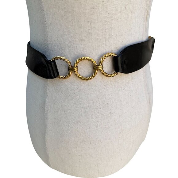 Morris Moskowitz Vintage Black Patent Leather Gold-Tone Chain Link Adjustable Be - Picture 4 of 9
